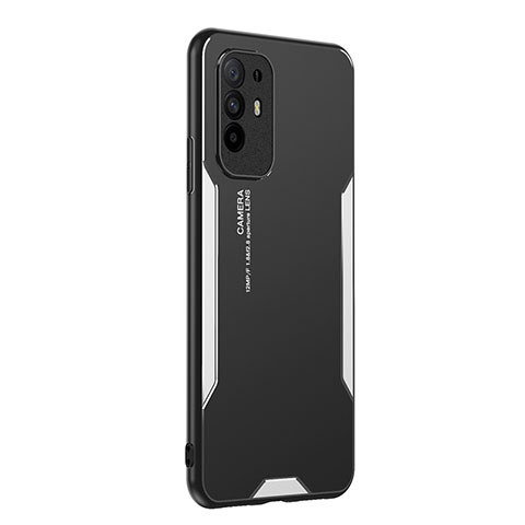 Funda Lujo Marco de Aluminio y Silicona Carcasa Bumper PB1 para Oppo A94 5G Plata