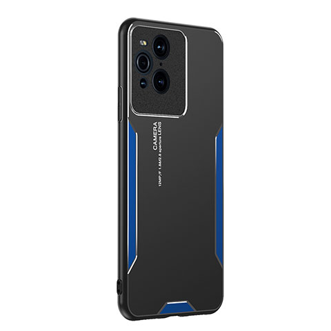 Funda Lujo Marco de Aluminio y Silicona Carcasa Bumper PB1 para Oppo Find X3 Pro 5G Azul