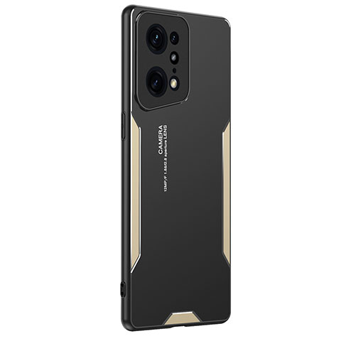 Funda Lujo Marco de Aluminio y Silicona Carcasa Bumper PB1 para Oppo Find X5 Pro 5G Oro