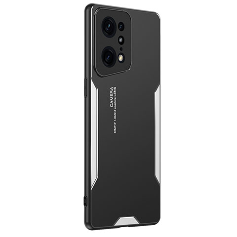 Funda Lujo Marco de Aluminio y Silicona Carcasa Bumper PB1 para Oppo Find X5 Pro 5G Plata