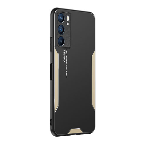 Funda Lujo Marco de Aluminio y Silicona Carcasa Bumper PB1 para Oppo Reno6 5G Oro