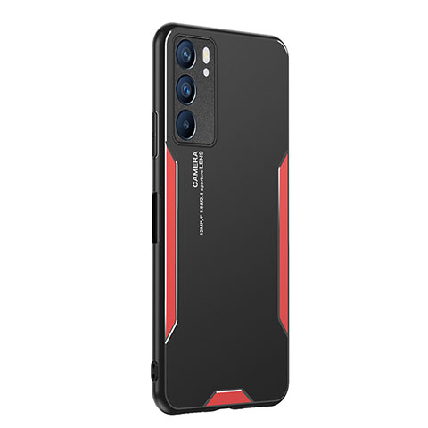 Funda Lujo Marco de Aluminio y Silicona Carcasa Bumper PB1 para Oppo Reno6 5G Rojo