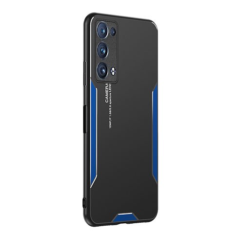 Funda Lujo Marco de Aluminio y Silicona Carcasa Bumper PB1 para Oppo Reno6 Pro 5G Azul