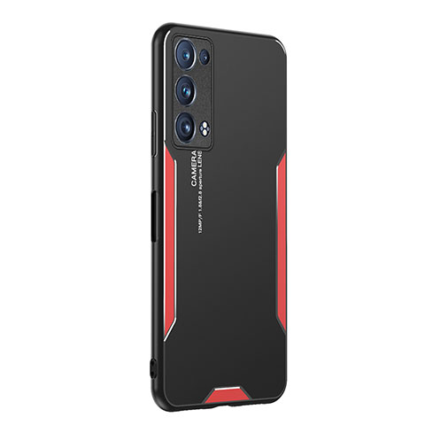 Funda Lujo Marco de Aluminio y Silicona Carcasa Bumper PB1 para Oppo Reno6 Pro+ Plus 5G Rojo