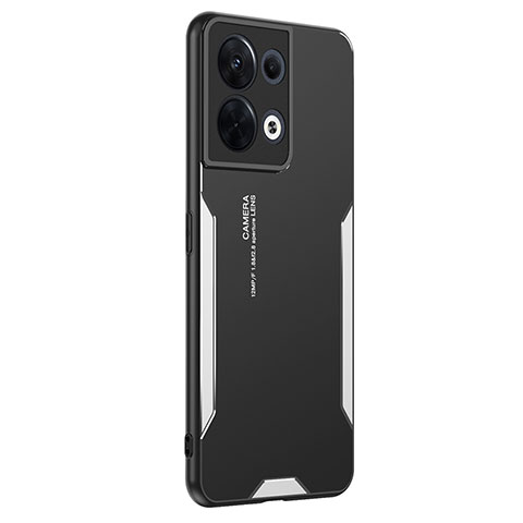 Funda Lujo Marco de Aluminio y Silicona Carcasa Bumper PB1 para Oppo Reno8 5G Plata