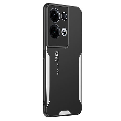 Funda Lujo Marco de Aluminio y Silicona Carcasa Bumper PB1 para Oppo Reno8 Pro 5G Plata