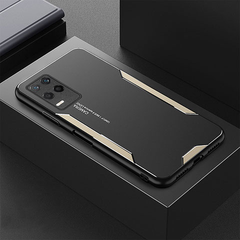 Funda Lujo Marco de Aluminio y Silicona Carcasa Bumper PB1 para Realme Q3i 5G Oro