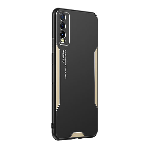 Funda Lujo Marco de Aluminio y Silicona Carcasa Bumper PB1 para Vivo Y12G Oro