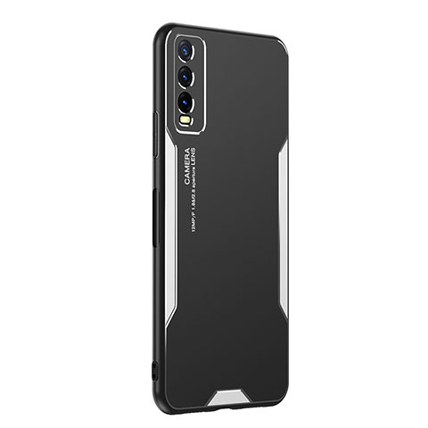 Funda Lujo Marco de Aluminio y Silicona Carcasa Bumper PB1 para Vivo Y12s (2021) Plata