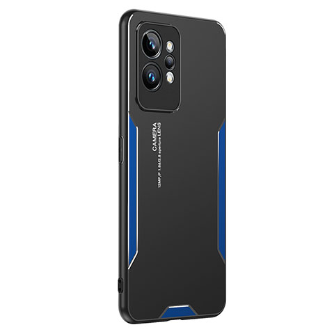 Funda Lujo Marco de Aluminio y Silicona Carcasa Bumper PB2 para Realme GT2 Pro 5G Azul