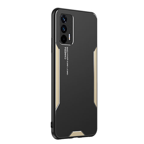 Funda Lujo Marco de Aluminio y Silicona Carcasa Bumper PB2 para Realme Q3 Pro 5G Oro