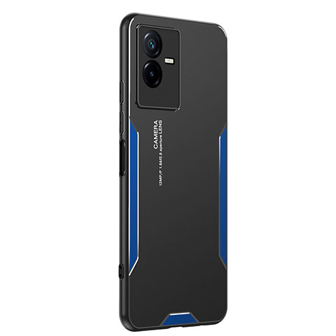 Funda Lujo Marco de Aluminio y Silicona Carcasa Bumper PB2 para Vivo iQOO Z6x Azul