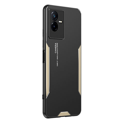 Funda Lujo Marco de Aluminio y Silicona Carcasa Bumper PB2 para Vivo iQOO Z6x Oro