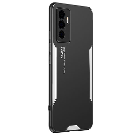 Funda Lujo Marco de Aluminio y Silicona Carcasa Bumper PB2 para Vivo V23e 5G Plata