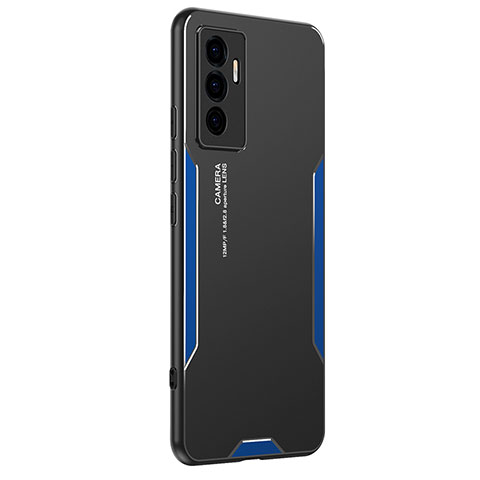 Funda Lujo Marco de Aluminio y Silicona Carcasa Bumper PB2 para Vivo V23e Azul