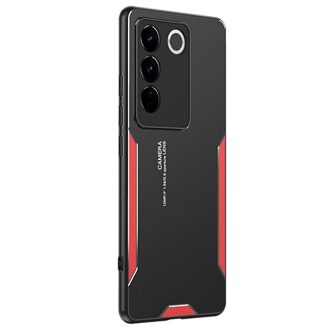 Funda Lujo Marco de Aluminio y Silicona Carcasa Bumper PB2 para Vivo V27 5G Rojo