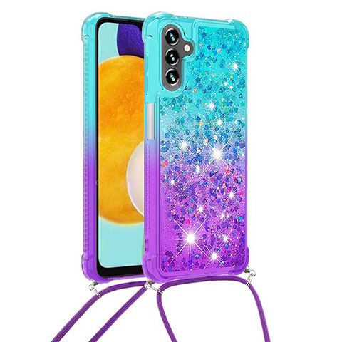 Funda Silicona Carcasa Goma Bling-Bling con Acollador Cordon Lanyard S01 para Samsung Galaxy A04s Azul Cielo