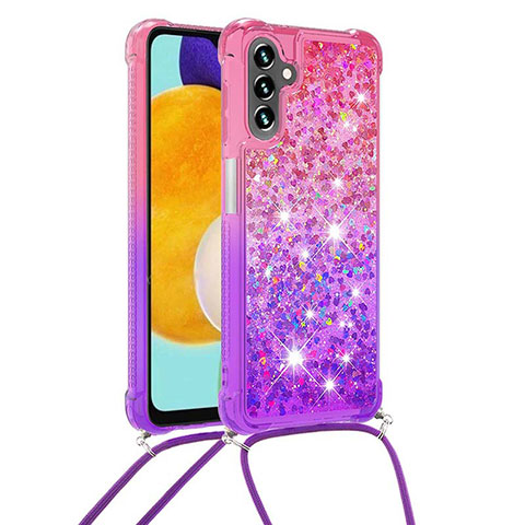 Funda Silicona Carcasa Goma Bling-Bling con Acollador Cordon Lanyard S01 para Samsung Galaxy A04s Rosa Roja