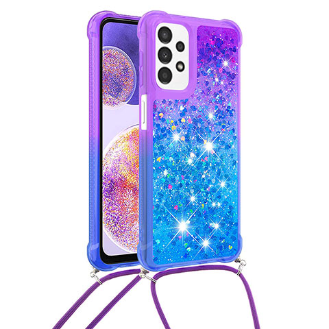 Funda Silicona Carcasa Goma Bling-Bling con Acollador Cordon Lanyard S01 para Samsung Galaxy A23 4G Morado