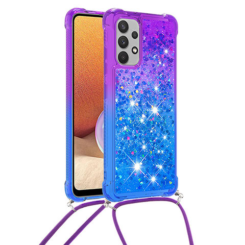 Funda Silicona Carcasa Goma Bling-Bling con Acollador Cordon Lanyard S01 para Samsung Galaxy A32 5G Morado