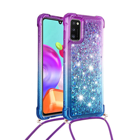 Funda Silicona Carcasa Goma Bling-Bling con Acollador Cordon Lanyard S01 para Samsung Galaxy A41 Morado