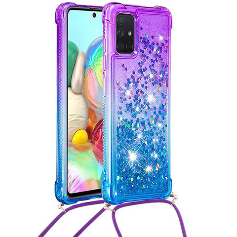 Funda Silicona Carcasa Goma Bling-Bling con Acollador Cordon Lanyard S01 para Samsung Galaxy A71 5G Morado