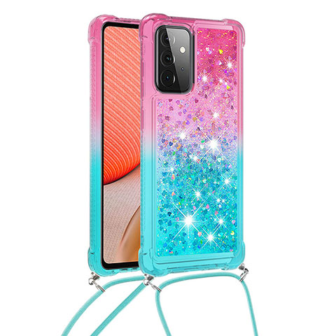 Funda Silicona Carcasa Goma Bling-Bling con Acollador Cordon Lanyard S01 para Samsung Galaxy A72 4G Rosa