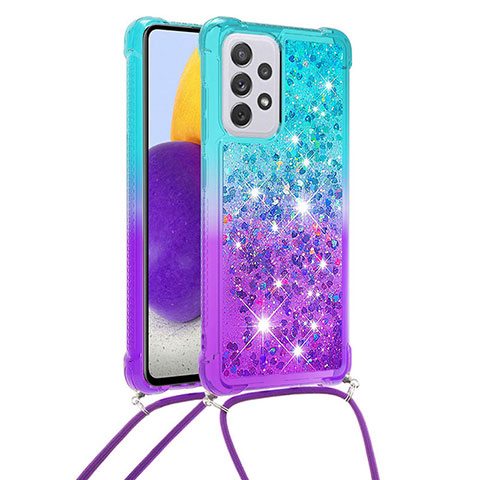 Funda Silicona Carcasa Goma Bling-Bling con Acollador Cordon Lanyard S01 para Samsung Galaxy A73 5G Azul Cielo