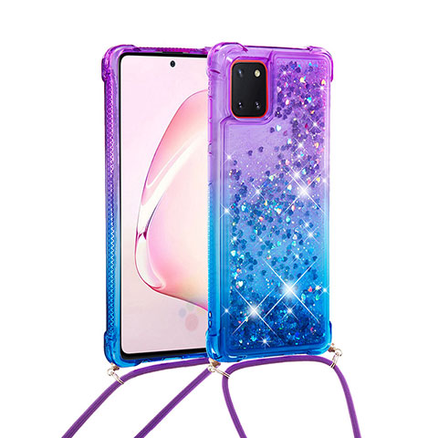 Funda Silicona Carcasa Goma Bling-Bling con Acollador Cordon Lanyard S01 para Samsung Galaxy A81 Morado