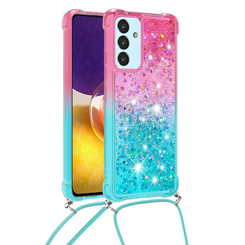 Funda Silicona Carcasa Goma Bling-Bling con Acollador Cordon Lanyard S01 para Samsung Galaxy M34 5G Rosa