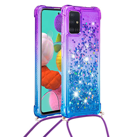 Funda Silicona Carcasa Goma Bling-Bling con Acollador Cordon Lanyard S01 para Samsung Galaxy M40S Morado