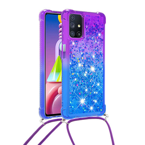 Funda Silicona Carcasa Goma Bling-Bling con Acollador Cordon Lanyard S01 para Samsung Galaxy M51 Morado