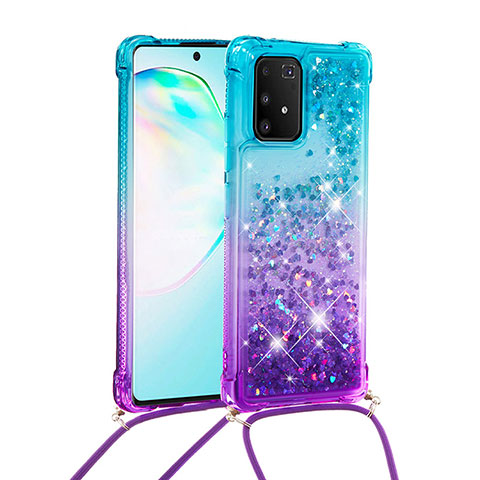 Funda Silicona Carcasa Goma Bling-Bling con Acollador Cordon Lanyard S01 para Samsung Galaxy S10 Lite Azul Cielo