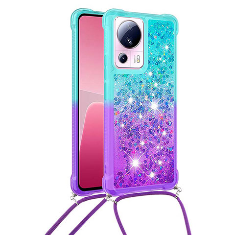 Funda Silicona Carcasa Goma Bling-Bling con Acollador Cordon Lanyard S01 para Xiaomi Civi 2 5G Azul Cielo