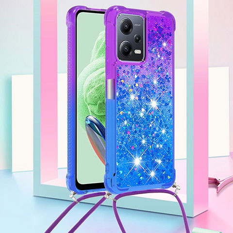 Funda Silicona Carcasa Goma Bling-Bling con Acollador Cordon Lanyard S01 para Xiaomi Poco X5 5G Morado