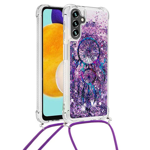 Funda Silicona Carcasa Goma Bling-Bling con Acollador Cordon Lanyard S02 para Samsung Galaxy A13 5G Morado