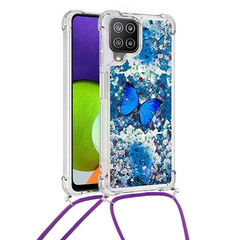 Funda Silicona Carcasa Goma Bling-Bling con Acollador Cordon Lanyard S02 para Samsung Galaxy A22 4G Azul