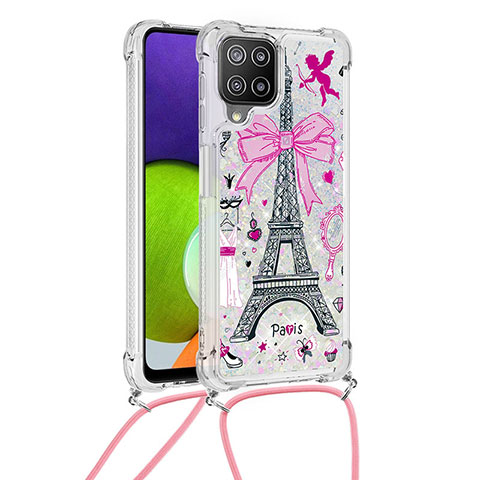 Funda Silicona Carcasa Goma Bling-Bling con Acollador Cordon Lanyard S02 para Samsung Galaxy A22 4G Multicolor