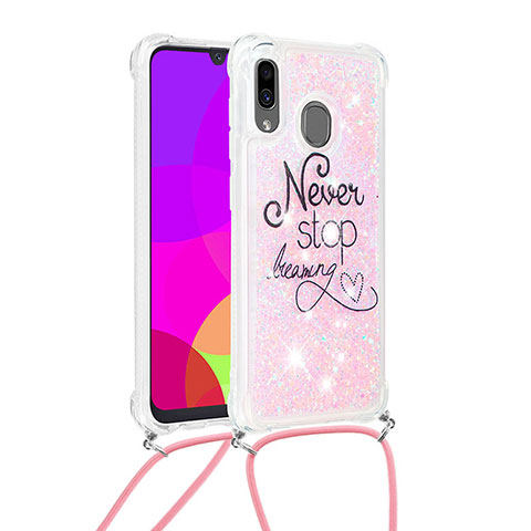 Funda Silicona Carcasa Goma Bling-Bling con Acollador Cordon Lanyard S02 para Samsung Galaxy A30 Multicolor