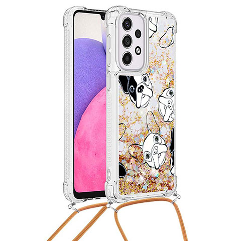 Funda Silicona Carcasa Goma Bling-Bling con Acollador Cordon Lanyard S02 para Samsung Galaxy A33 5G Oro