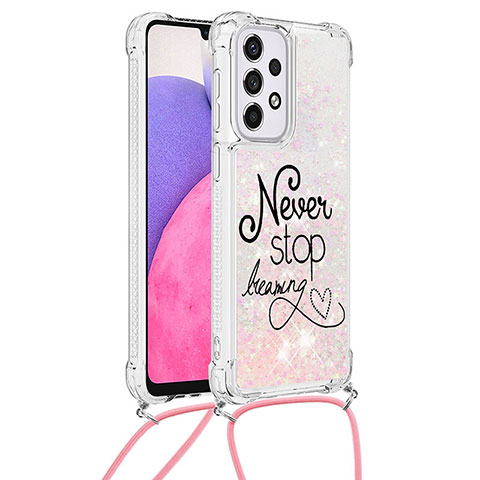 Funda Silicona Carcasa Goma Bling-Bling con Acollador Cordon Lanyard S02 para Samsung Galaxy A33 5G Rosa