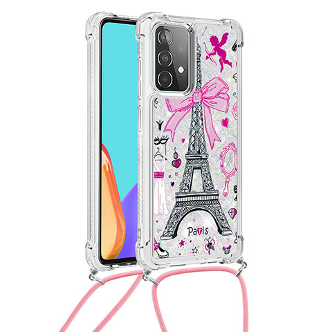 Funda Silicona Carcasa Goma Bling-Bling con Acollador Cordon Lanyard S02 para Samsung Galaxy A52s 5G Multicolor