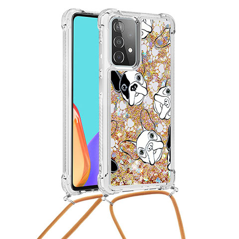 Funda Silicona Carcasa Goma Bling-Bling con Acollador Cordon Lanyard S02 para Samsung Galaxy A52s 5G Oro