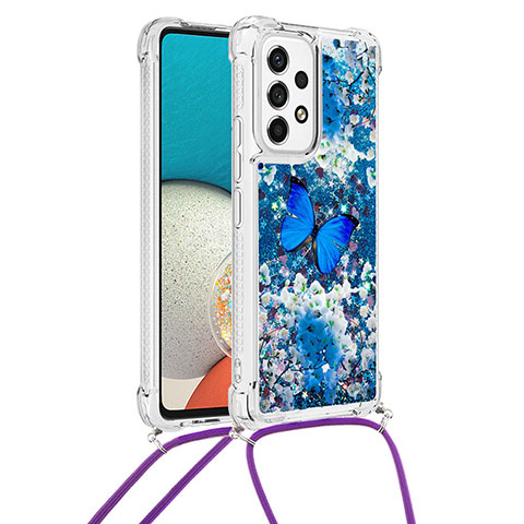 Funda Silicona Carcasa Goma Bling-Bling con Acollador Cordon Lanyard S02 para Samsung Galaxy A53 5G Azul