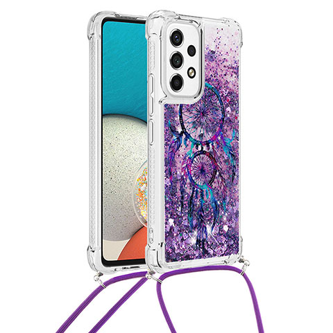 Funda Silicona Carcasa Goma Bling-Bling con Acollador Cordon Lanyard S02 para Samsung Galaxy A53 5G Morado