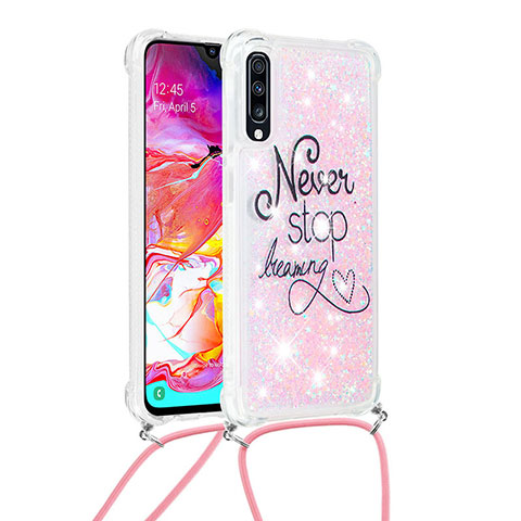 Funda Silicona Carcasa Goma Bling-Bling con Acollador Cordon Lanyard S02 para Samsung Galaxy A70 Multicolor