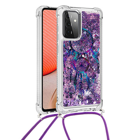 Funda Silicona Carcasa Goma Bling-Bling con Acollador Cordon Lanyard S02 para Samsung Galaxy A72 4G Morado