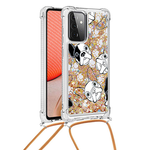 Funda Silicona Carcasa Goma Bling-Bling con Acollador Cordon Lanyard S02 para Samsung Galaxy A72 5G Oro