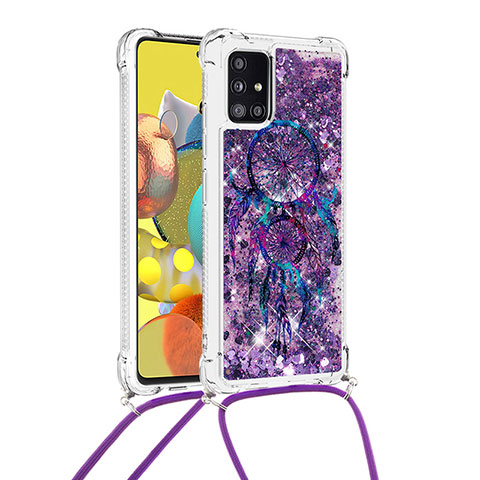 Funda Silicona Carcasa Goma Bling-Bling con Acollador Cordon Lanyard S02 para Samsung Galaxy M40S Morado