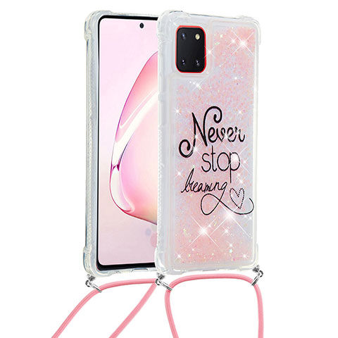 Funda Silicona Carcasa Goma Bling-Bling con Acollador Cordon Lanyard S02 para Samsung Galaxy M60s Multicolor